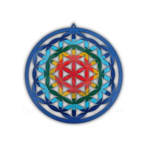 Flor de la Vida Pétalos colores chakras madera